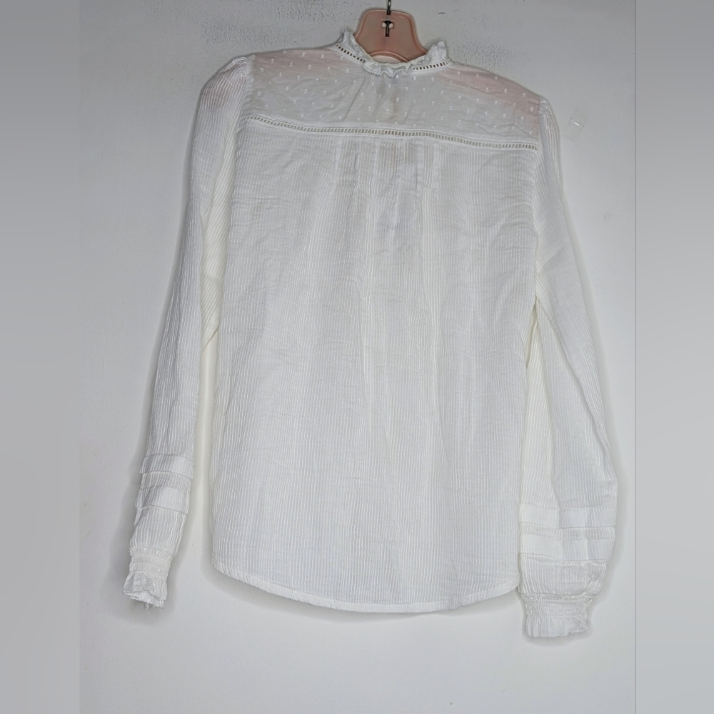 NWT Quince Organic Textured Cotton Peasant Blouse Ruffle Top in White Size Large - Picture 3 of 5